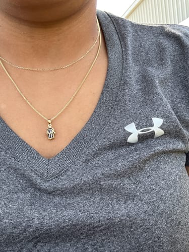 Customer photo review of *NEW* (3X$299) 14K Hamsa Pendant 🪬 + Hollow Franco Chain + Bamboo Hoop Earrings 🤯 JTJ™