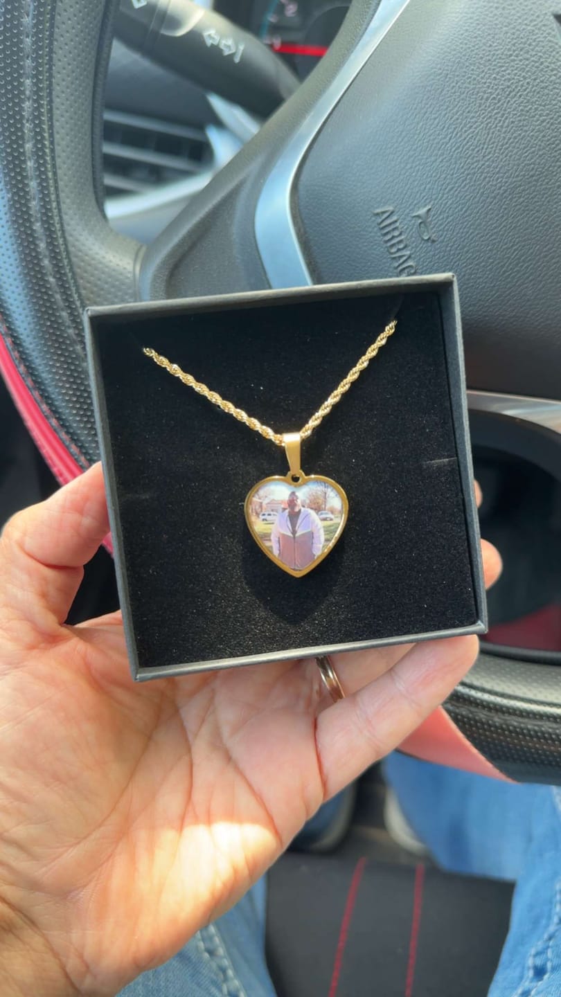 Customer photo review of Custom Engravable Heart Photo Necklace