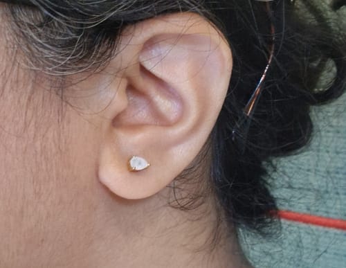 Customer photo review of Moonstone Teardrop Stud Earrings (Gold)