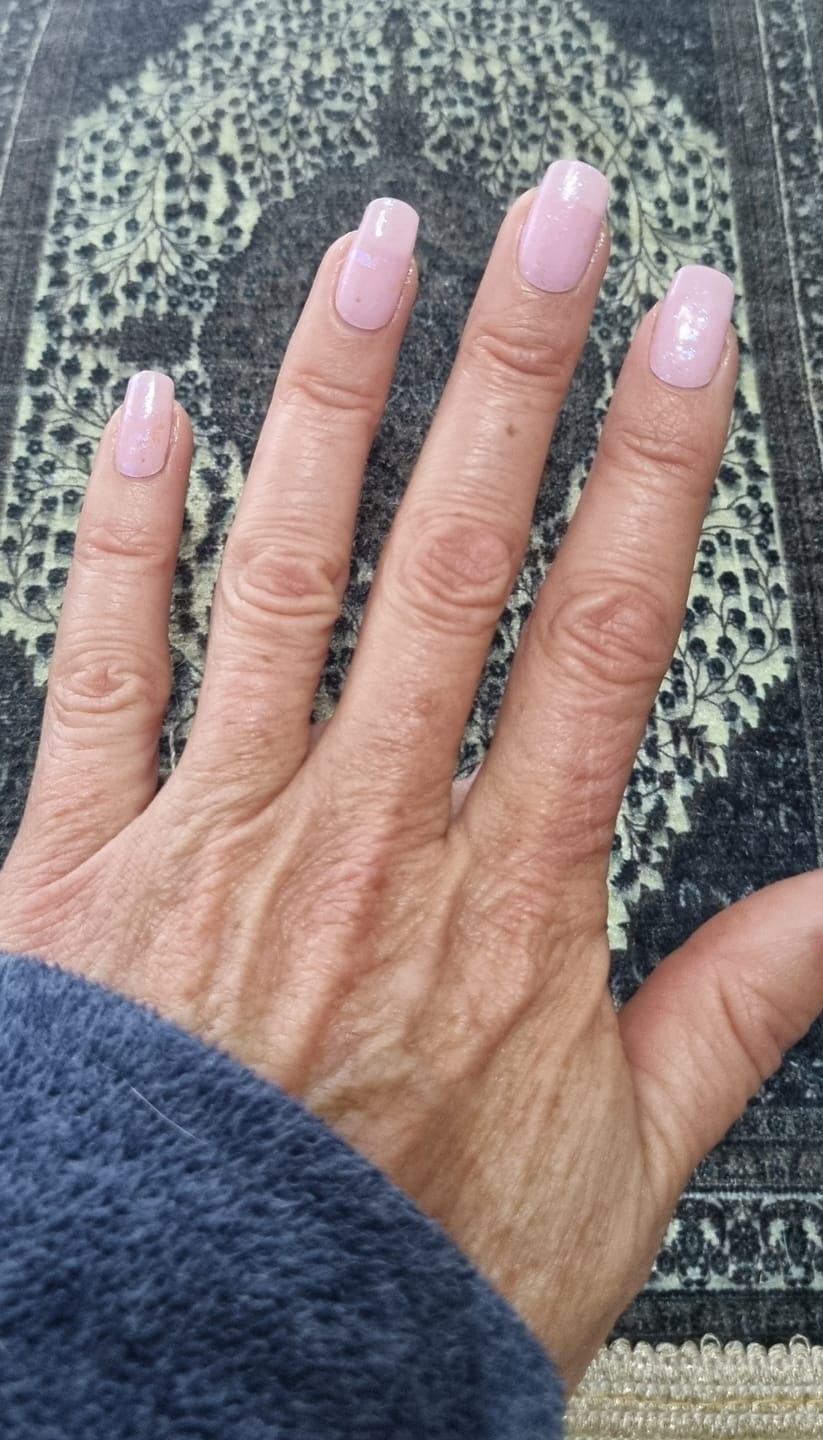 Customer photo review of Pink Bunny Speckles DIY Semicured Gel Nail Sticker Kit