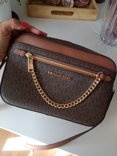 Customer photo review of Jet Set Large Logo Crossbody Bag (BROWN)