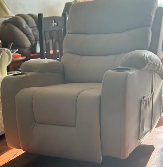 Customer photo review of Homrest Power Lift Chair Recliner for Elderly with Massage & Heat, Cup Holders & USB Port, Beige White