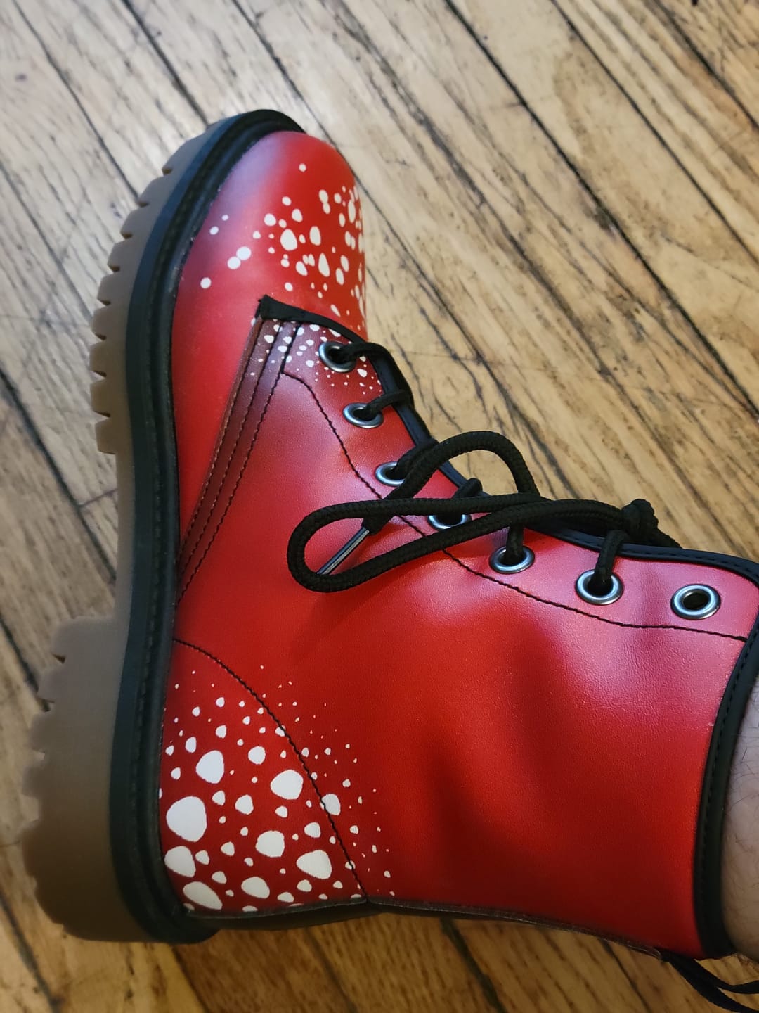 Customer photo review of Fungi Lovers Inspired Vegan Leather Combat Boots