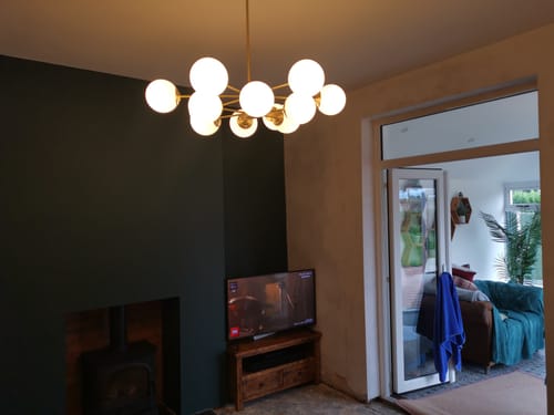 Customer photo review of 6/8/12-Light Mid-Century Modern Opal White Glass Globe Chandelier