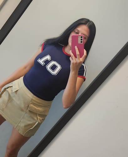 Customer photo review of Short sleeve stitch numeral print top