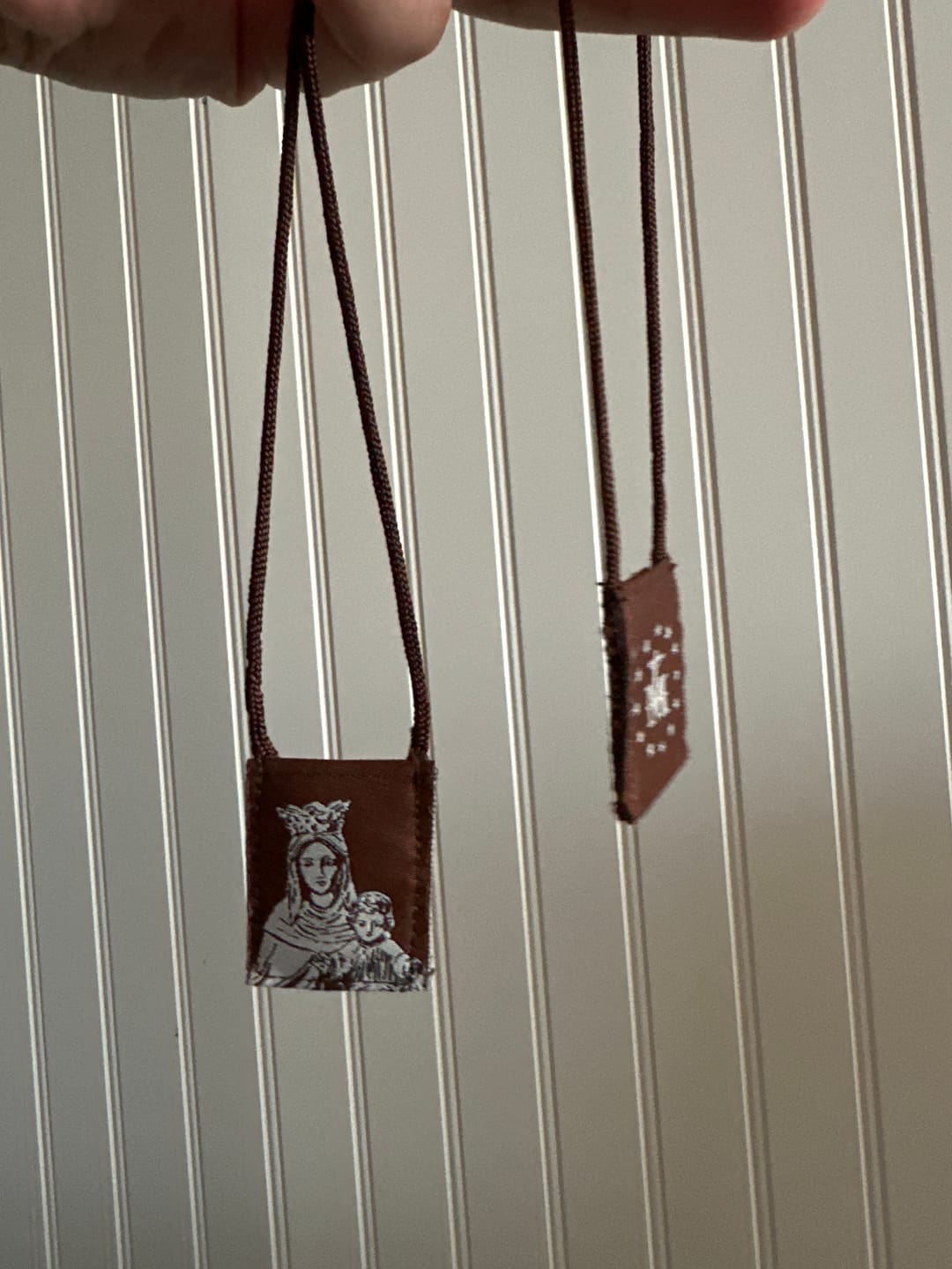 Customer photo review of OLMC Crown of Stars | Our Lady of Mt. Carmel Premium Brown Scapular