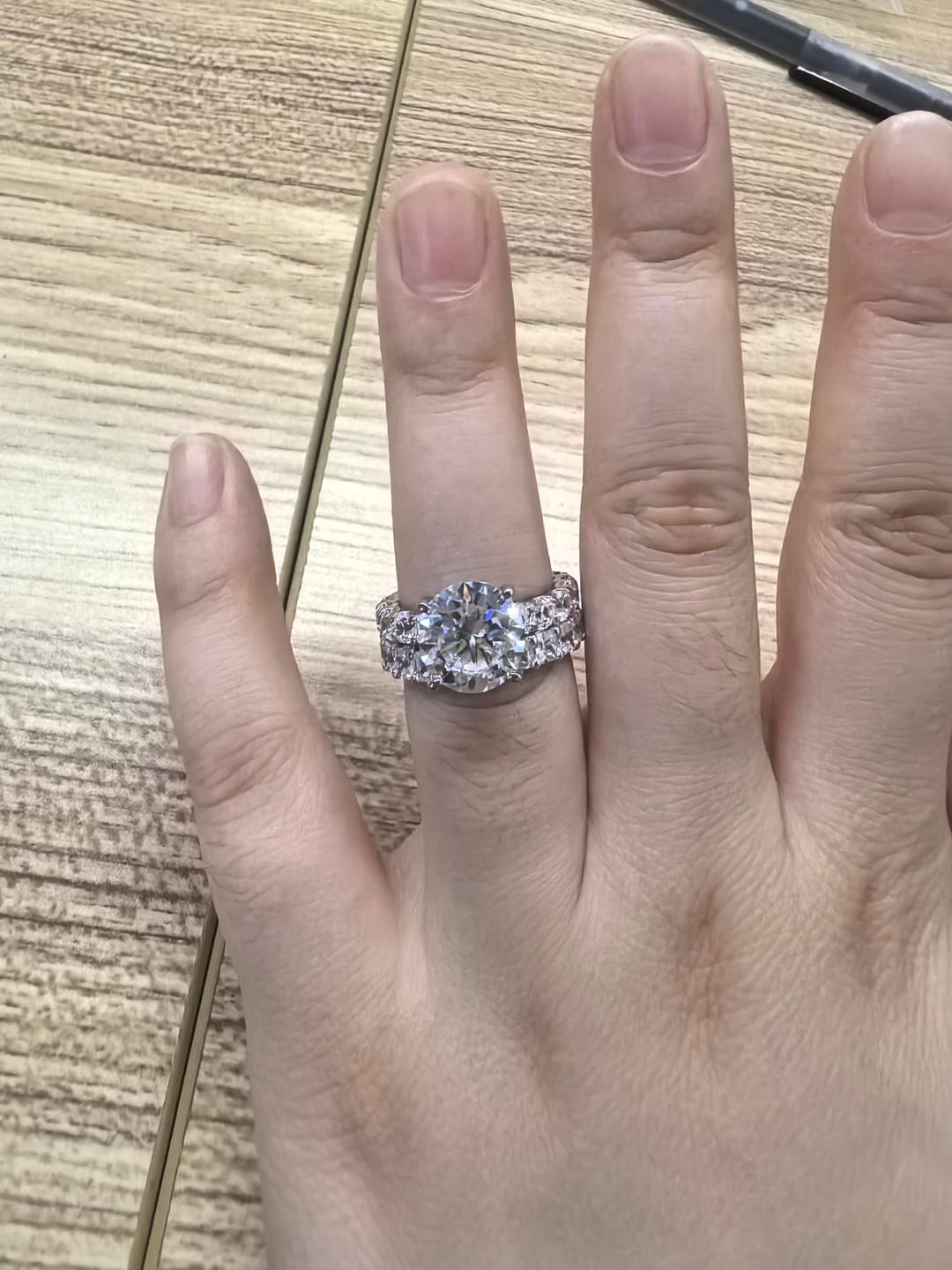 Customer photo review of S925 4.0Ct Round Cut 2PC Elegant Wedding Ring Set Engagement Ring With Eternity Wedding Band