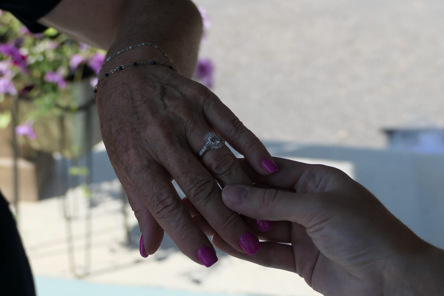 Customer photo review of Art Deco Emerald Cut Moissanite Milgrain Engagement Ring