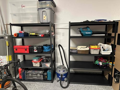 Customer photo review of REIBII 5-Tier 48.4"W x 72"H Garage Shelving, 3000LBS Adjustable Metal Storage Shelves for Warehouse, Basement & Industrial