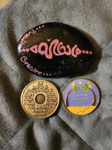 Customer photo review of 1 to 60 Year Beach Themed Specialty AA Recovery Medallion - Tri-Plated Chip/Coin
