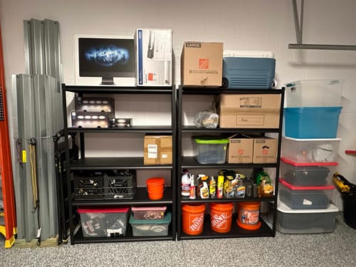 Customer photo review of REIBII  Large Garage Shelving, 5 Tier Industrial Shelving, Steel Storage Shelves Metal Shelving, Heavy Duty Shelving For Warehouse, Basement