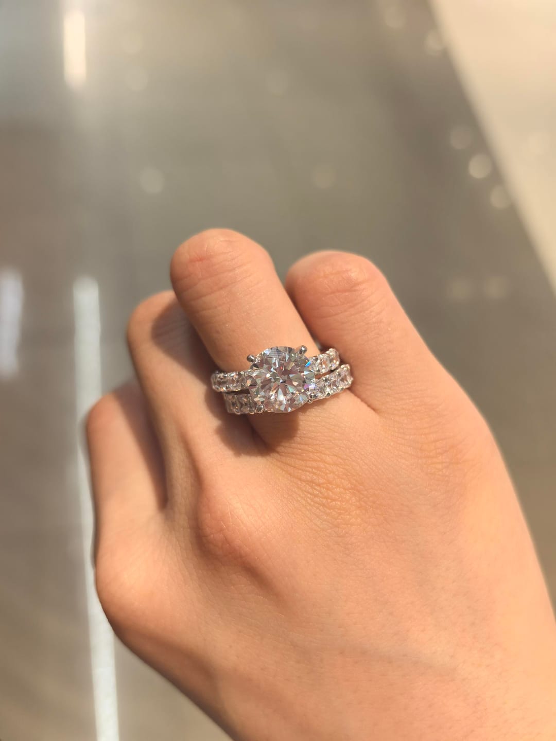 Customer photo review of S925 4.0Ct Round Cut 2PC Elegant Wedding Ring Set Engagement Ring With Eternity Wedding Band