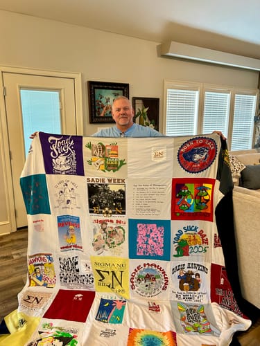 T-shirt quilt with sports, greek life themes by Julia from AR