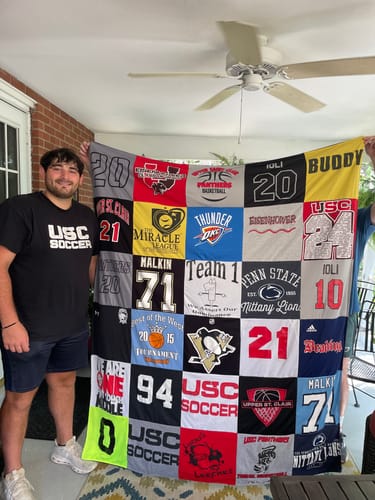 T-shirt quilt featuring pittsburgh penguins, usc soccer team by Anthony from PA