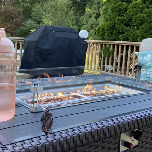 Customer photo review of Homrest 50" Propane Gas Fire Pit Table 50000 BTU Auto-Ignition with Windguard, Brown