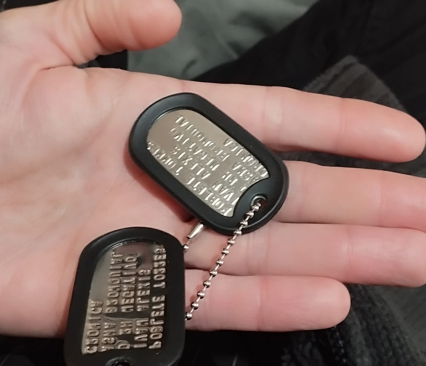 Customer photo review of PACK 2 PLACAS DE IDENTIFICACION MILITAR: GRABADO AMERICANO