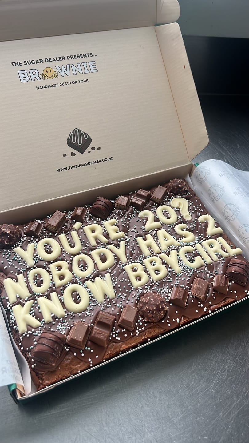 Customer photo review of Mega custom message chocolate fiend brownie
