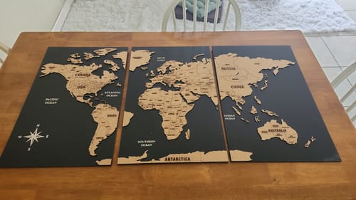 Customer photo review of Wooden Cork World Map with Pins - Add Travel Photos