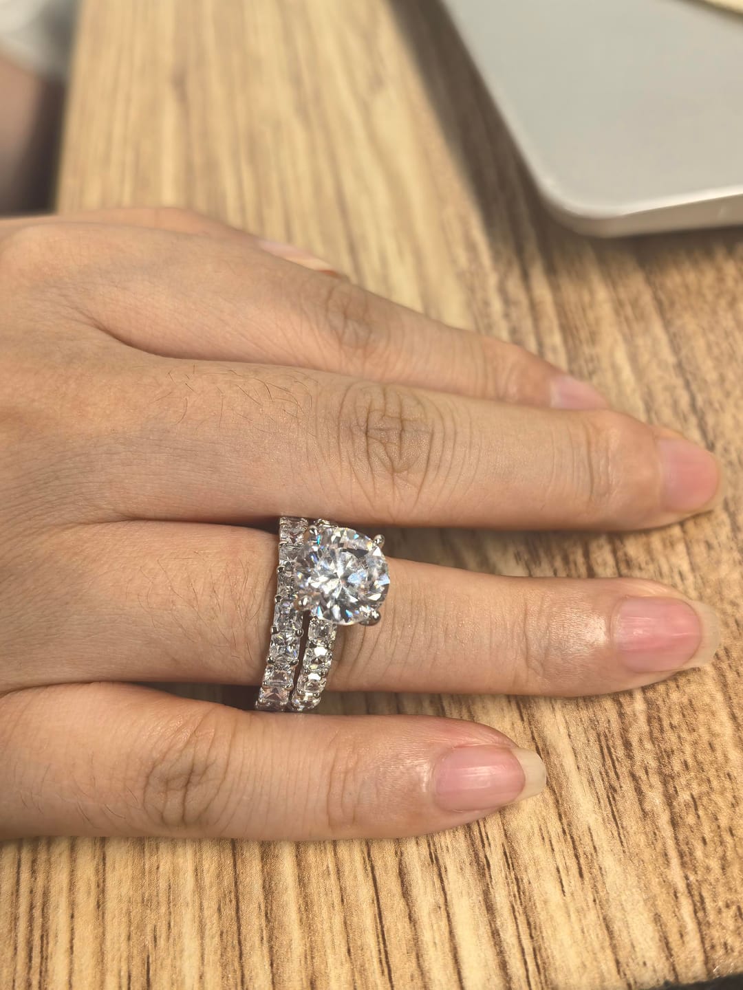 Customer photo review of S925 4.0Ct Round Cut 2PC Elegant Wedding Ring Set Engagement Ring With Eternity Wedding Band