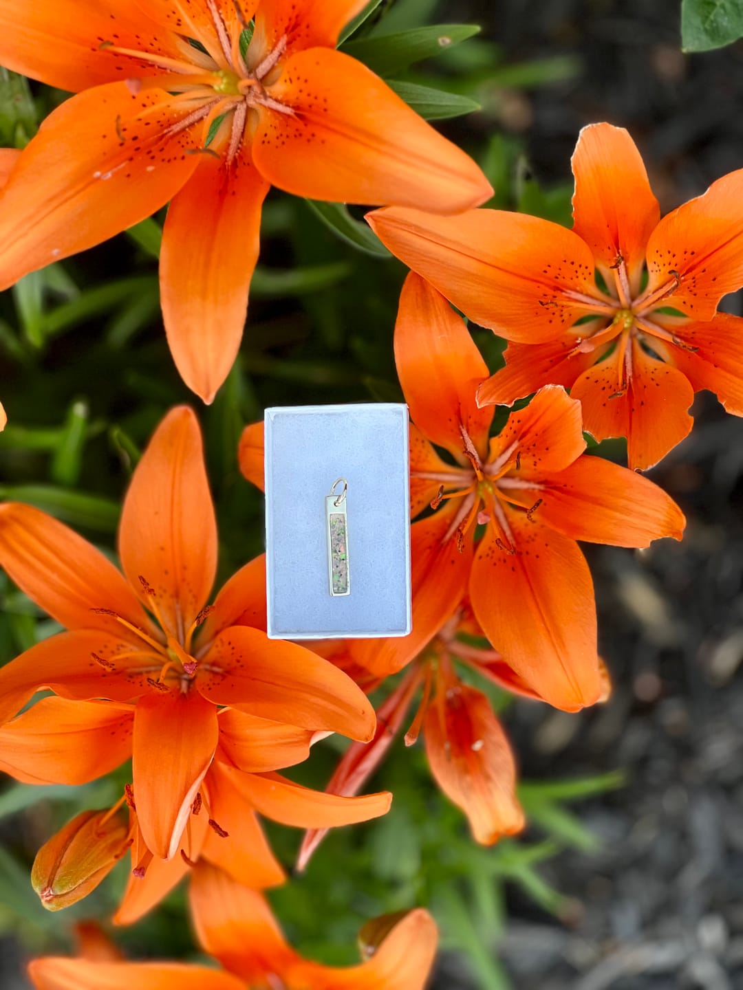 Customer photo review of Opal Bar Cremation Pendant - Engravable