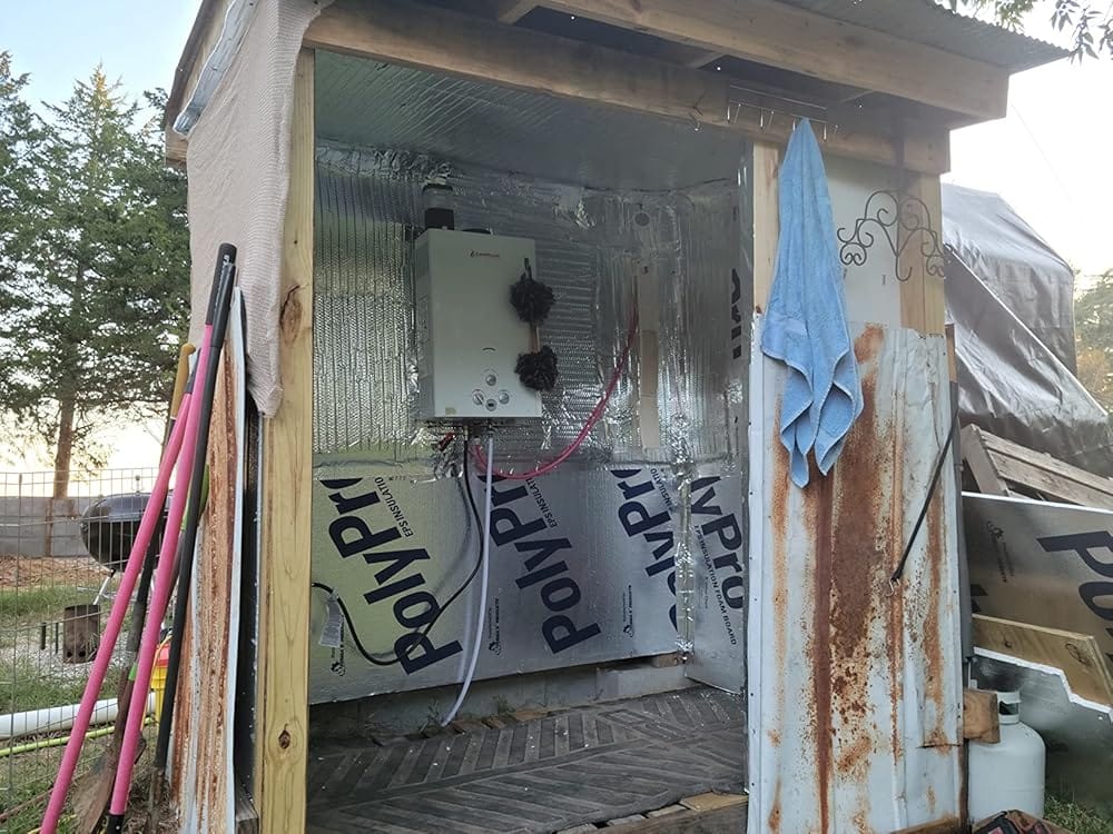 Customer photo review of Propane Portable Tankless Water Heater Outdoor, Camplux 4.22 GPM Instant Hot Camping Showers with 3.3 GPM Water Pump & Pipe Strainer