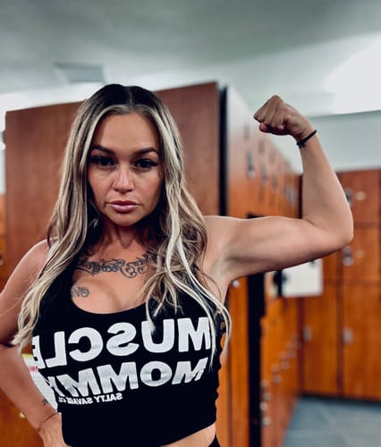 Customer photo review of Salty Savage Ladies "MUSCLE MOMMY" Racerback Crop Tank