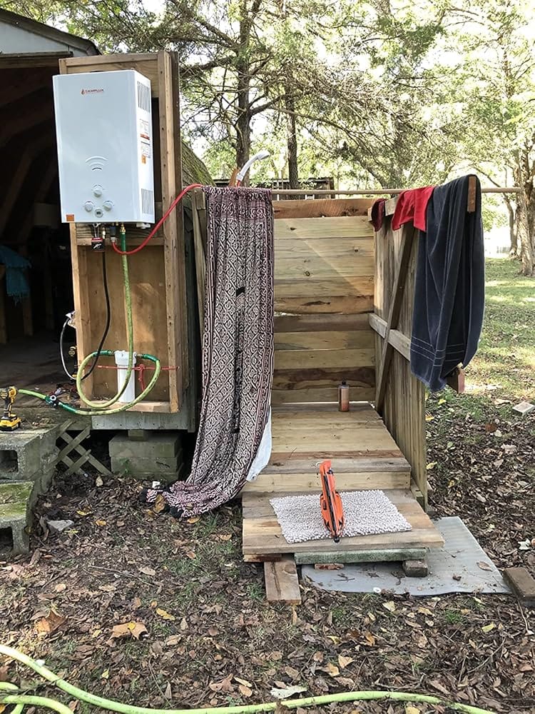 Customer photo review of Propane Portable Tankless Water Heater Outdoor, Camplux 4.22 GPM Instant Hot Camping Showers with 3.3 GPM Water Pump & Pipe Strainer