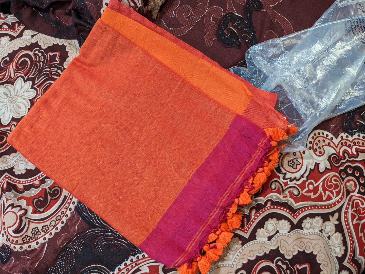 Customer photo review of Pink Orange Soft Cotton  Saree