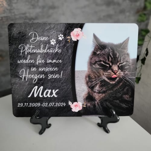Customer photo review of Katzen Gedenktafel mit Foto & Spruch (UV- & Wetterfest)