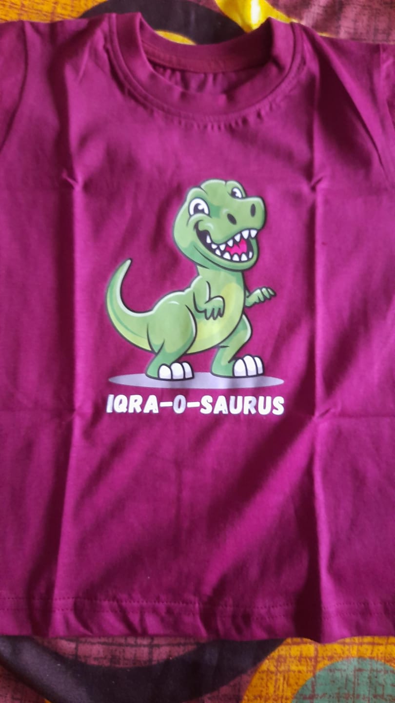 Customer photo review of Dino-O-Saurus With Custom Kids Name Tee