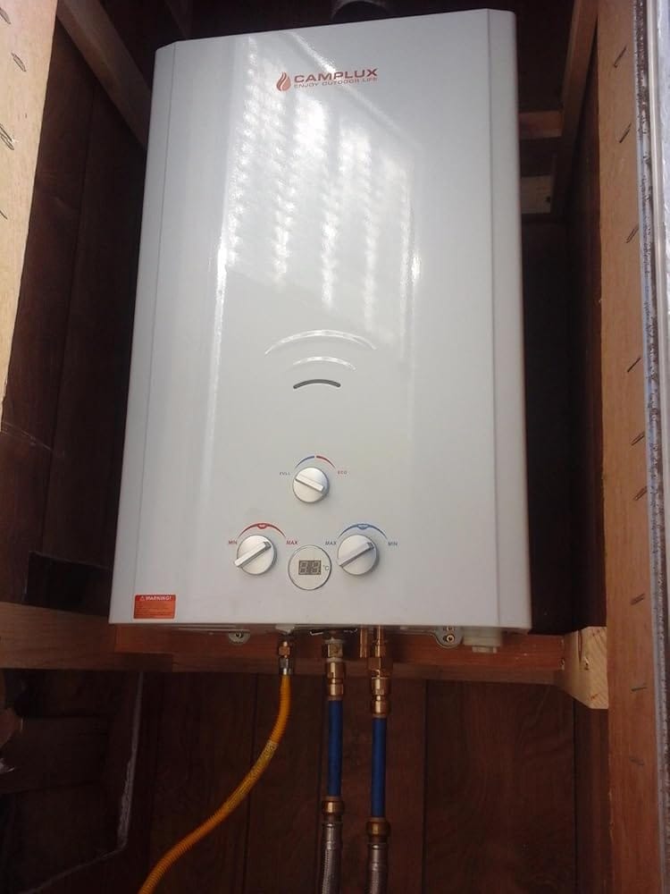Customer photo review of Propane Portable Tankless Water Heater Outdoor, Camplux 4.22 GPM Instant Hot Camping Showers with 3.3 GPM Water Pump & Pipe Strainer