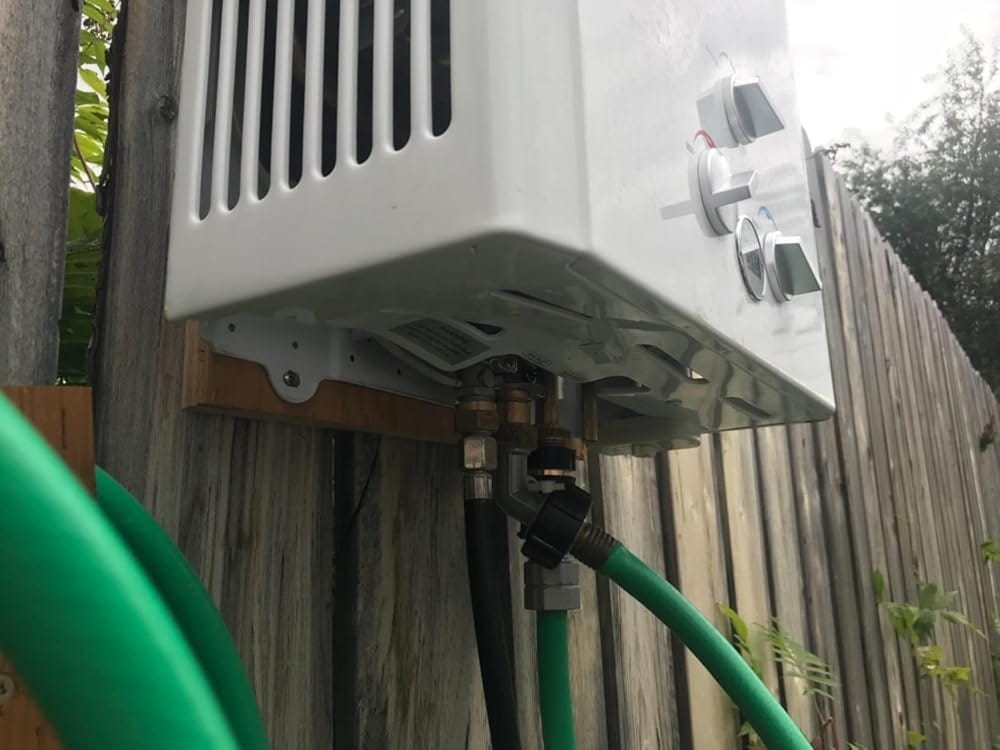 Customer photo review of Propane Portable Tankless Water Heater Outdoor, Camplux 4.22 GPM Instant Hot Camping Showers with 3.3 GPM Water Pump & Pipe Strainer