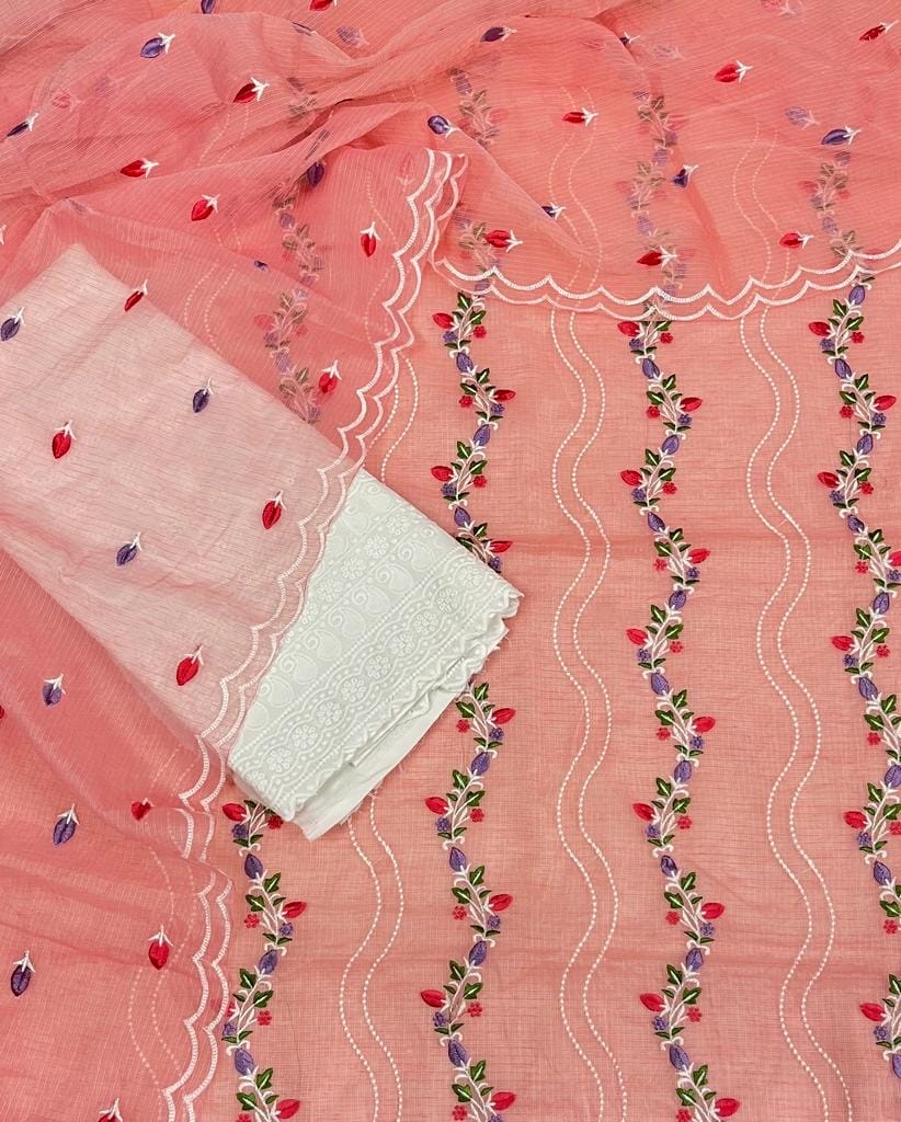 Customer photo review of Pure Kota Doriya Embroidery Work Unstitched Suits With Kota Doriya Dupatta & Chikankari Bottom .