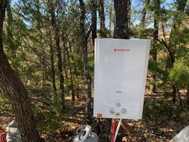 Customer photo review of Propane Portable Tankless Water Heater Outdoor, Camplux 4.22 GPM Instant Hot Camping Showers with 3.3 GPM Water Pump & Pipe Strainer
