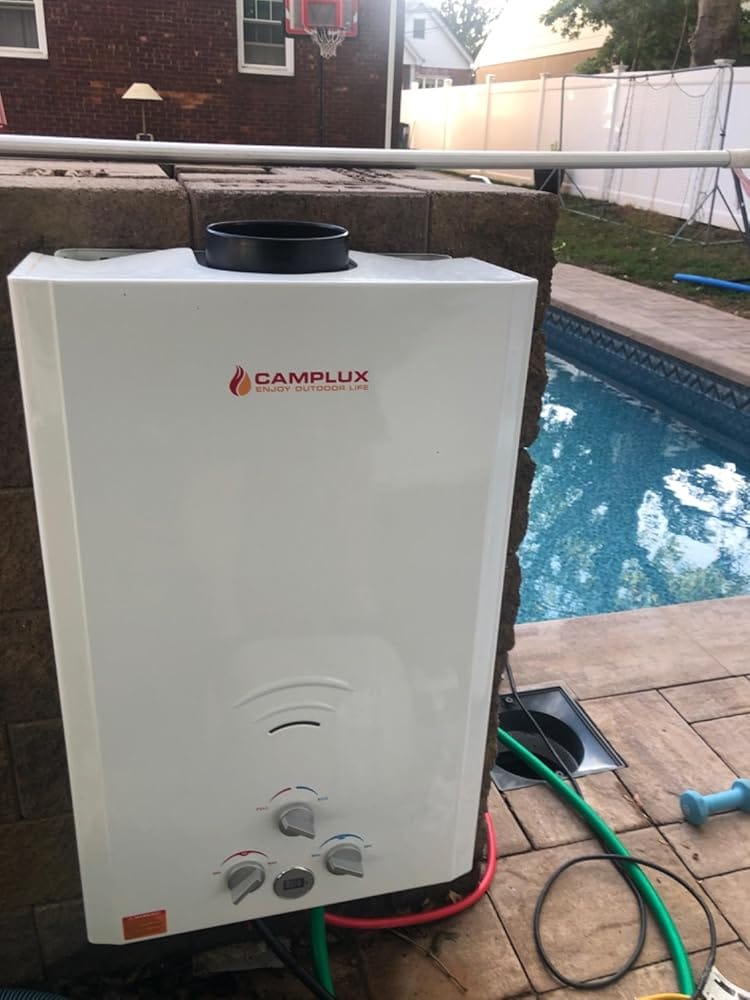 Customer photo review of Propane Portable Tankless Water Heater Outdoor, Camplux 4.22 GPM Instant Hot Camping Showers with 3.3 GPM Water Pump & Pipe Strainer
