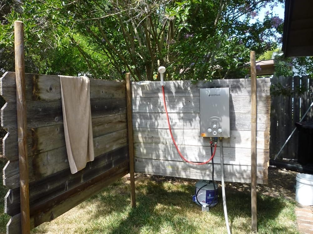 Customer photo review of Propane Portable Tankless Water Heater Outdoor, Camplux 4.22 GPM Instant Hot Camping Showers with 3.3 GPM Water Pump & Pipe Strainer