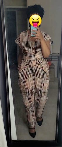 Customer photo review of VENUS WRAP JUMPER |   NEUTRAL RUBIX CHEX