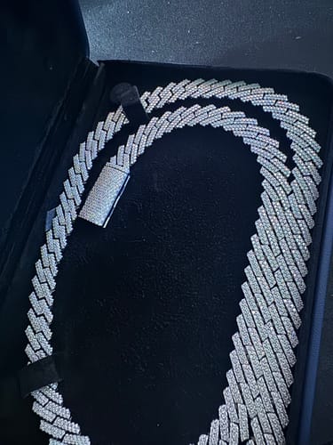 Customer photo review of 2-Row 12MM Moissanite Prong Cuban Link Chain 14K Gold