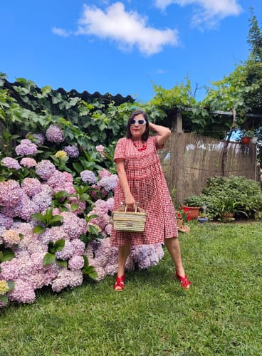 Customer photo review of Plus Size 100%Cotton Short Sleeve Plaid Dress