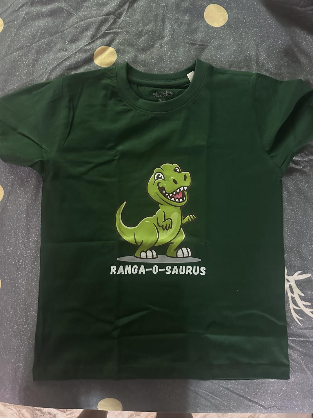 Customer photo review of Dino-O-Saurus With Custom Kids Name Tee