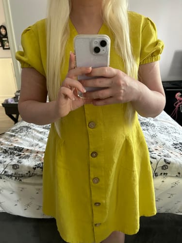 Customer photo review of Puffed Sleeves Linen Dress