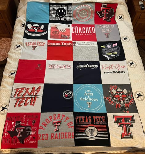 T-shirt quilt featuring red raiders by Becky from TX