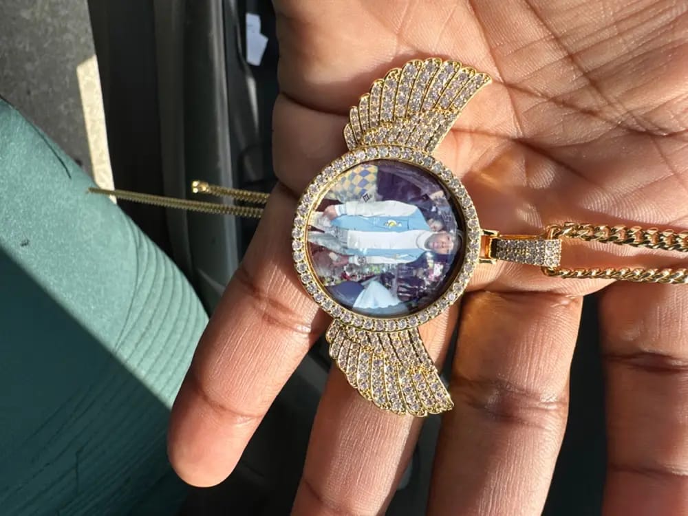 Customer photo review of Custom PPICTURE Wings Round Pendant