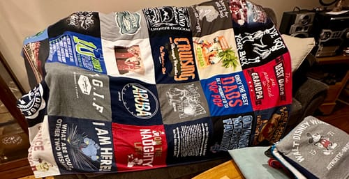 T-shirt quilt with cruising, family time themes by Sandra from NJ