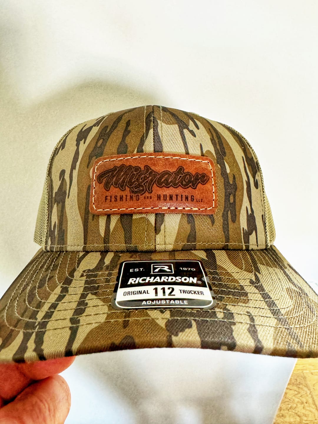 Customer photo review of Richardson 112P Camo Custom Leather Patch Hat