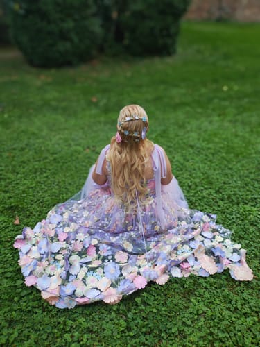 Customer photo review of Embroidery Floral Corset Ivory Dress with Removable Tie Straps