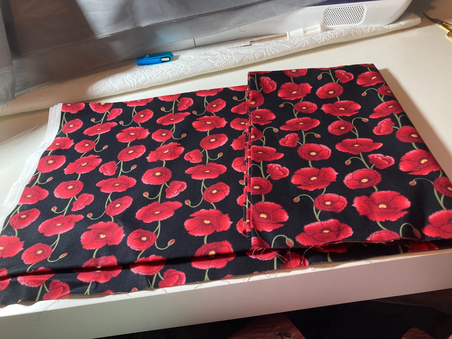 Customer photo review of Poppies Rose & Hubble Cotton Poplin Fabric