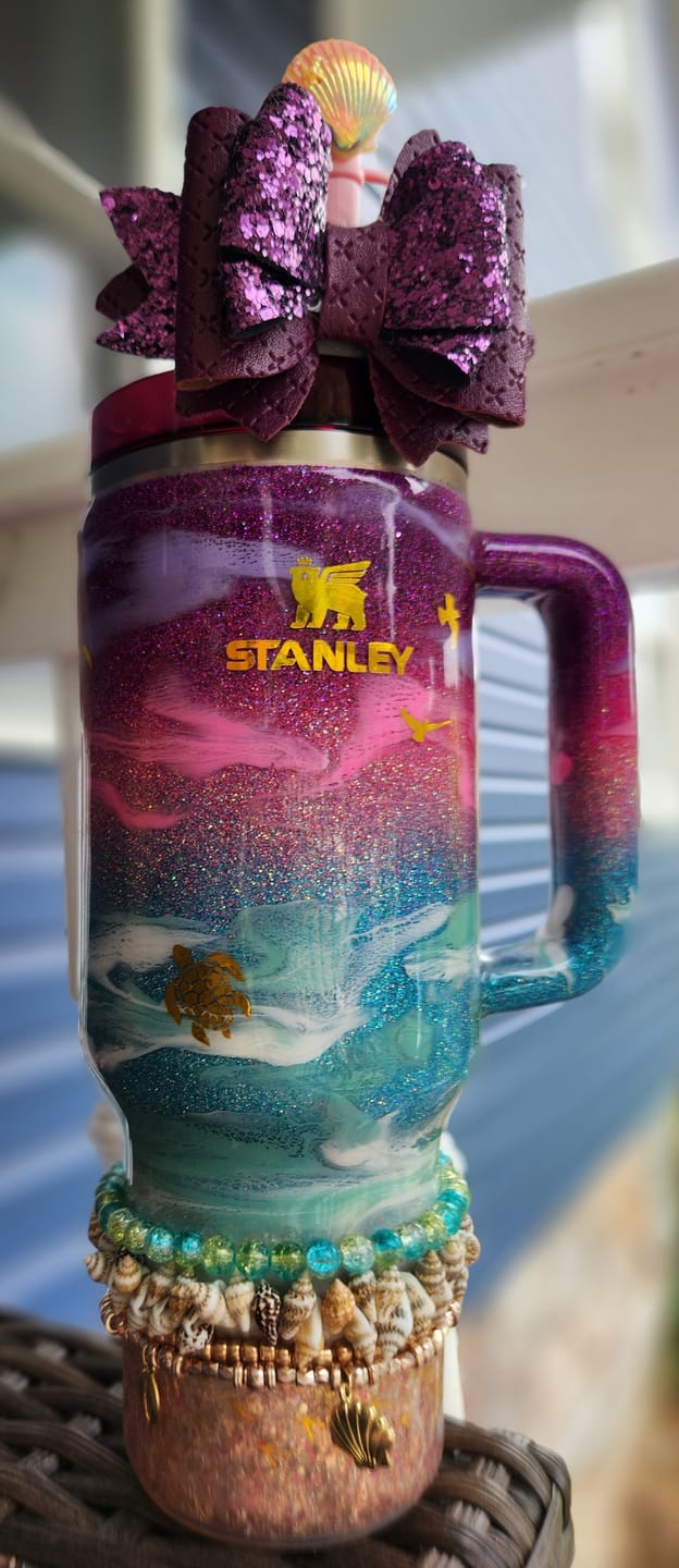 Customer photo review of PRESALE Purple Glitter Beach Stanley 40oz