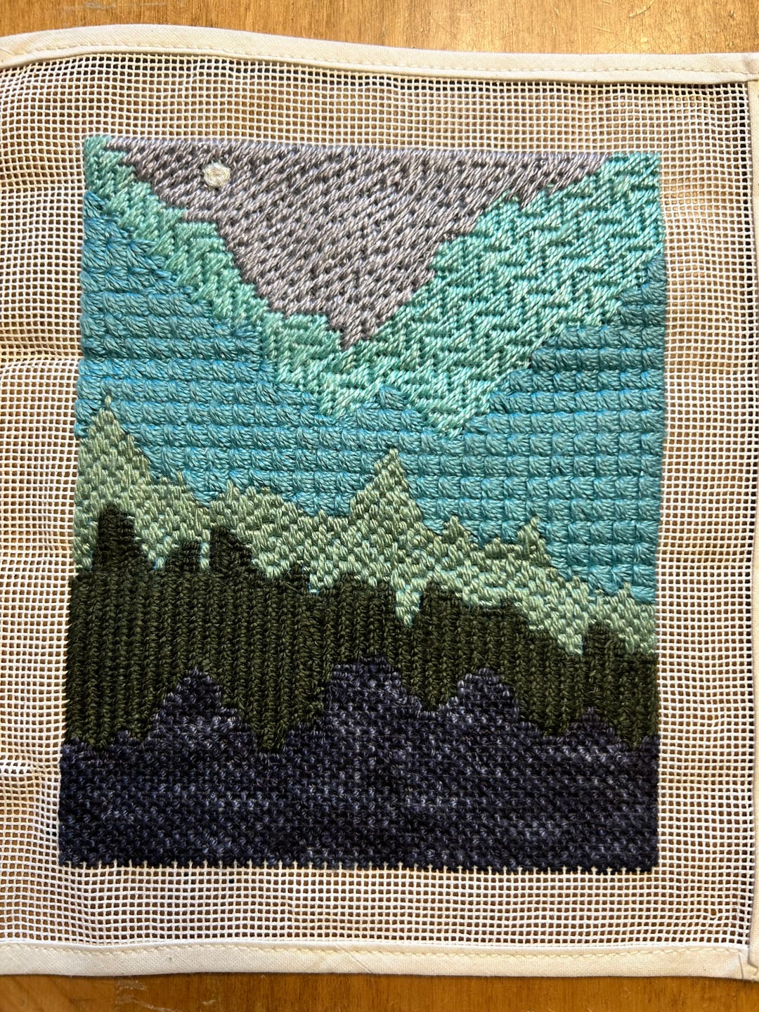 Customer photo review of Misty Mountain Moon Needlepoint Kit
