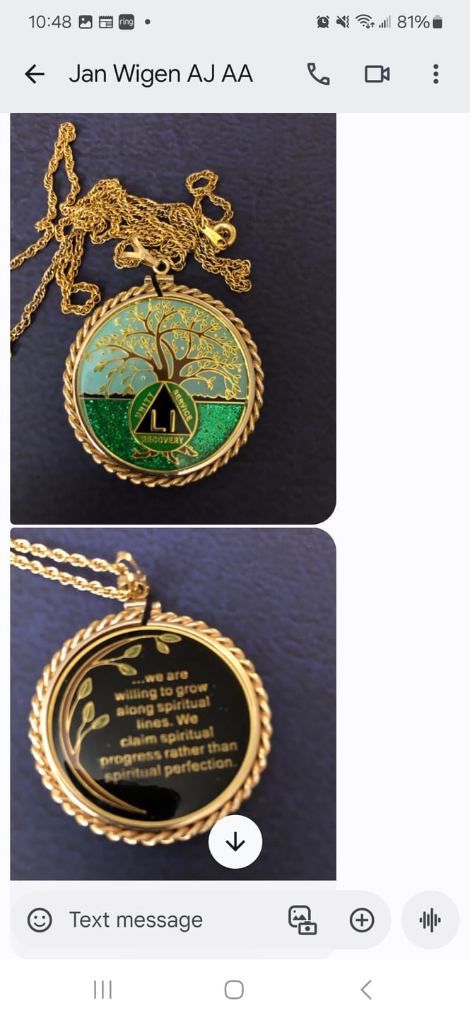 Customer photo review of 1 to 60 Year Tree of Life Specialty AA Recovery Medallion - Tri-Plated Chip/Coin